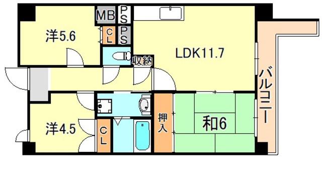 エンゼラート明石(3LDK/7階)の間取り写真