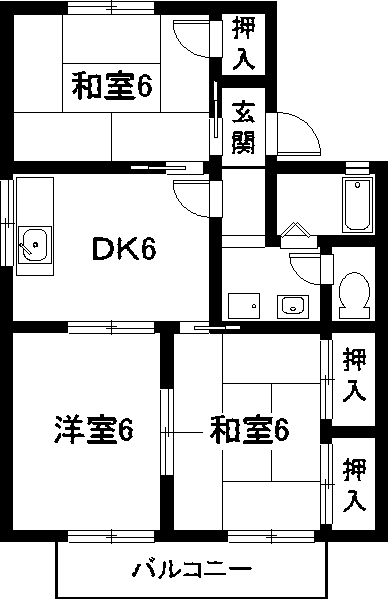 セジュールエポ B棟(3DK/1階)の間取り写真