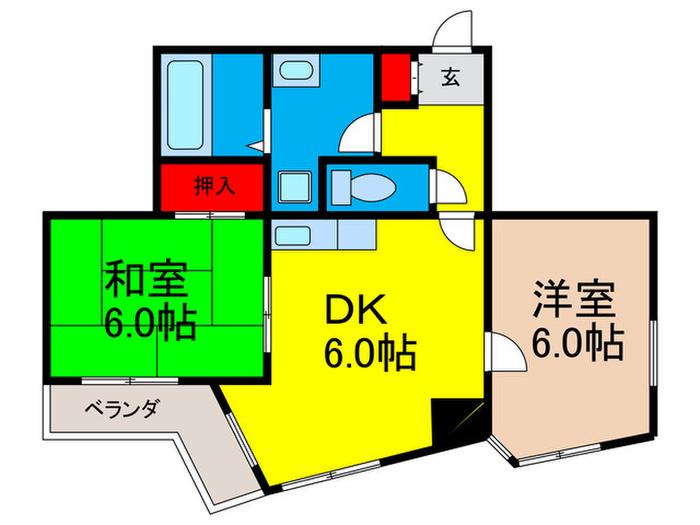 ノアーズアーク桃谷駅前(2DK/8階)の間取り写真