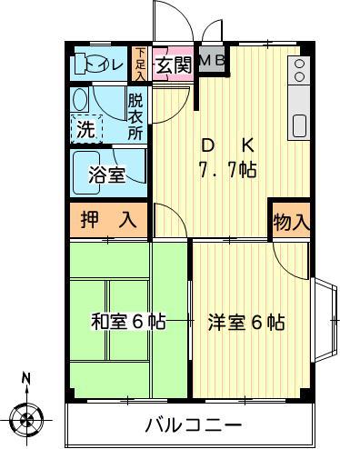 ベルヴェデール大倉山(2DK/2階)の間取り写真