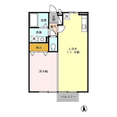 アンプルールB棟(1LDK/2階)の間取り写真