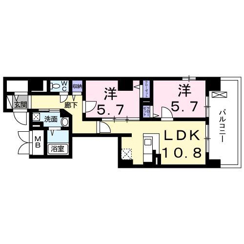 トラディション車町(2LDK/4階)の間取り写真