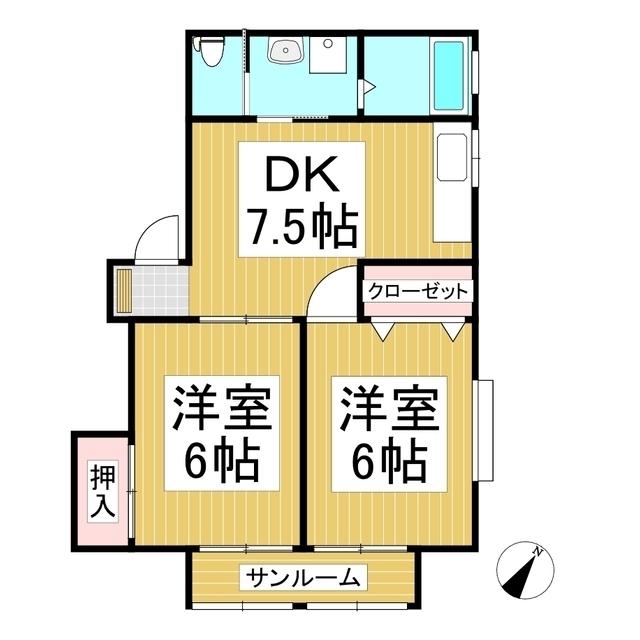 メゾンキャトル(2DK/1階)の間取り写真