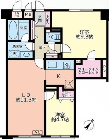 戸塚区舞岡町ファミリーマンション(2LDK/1階)の間取り写真