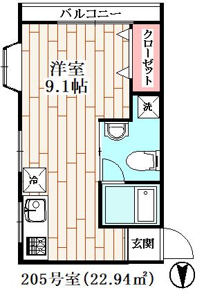 京王線 国領駅 徒歩7分 3階建 築60年(1K/2階)の間取り写真