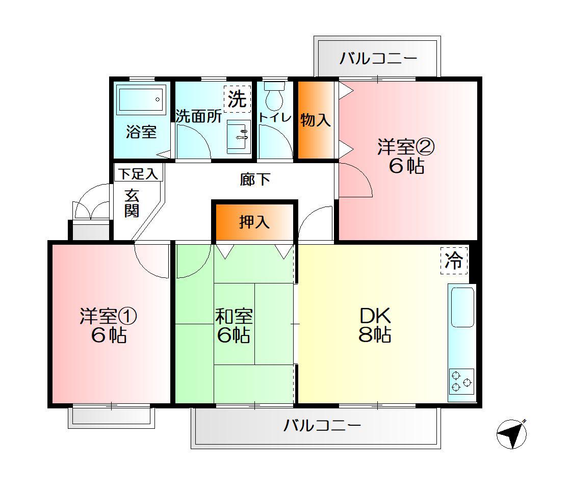 パステル東林間(3DK/1階)の間取り写真