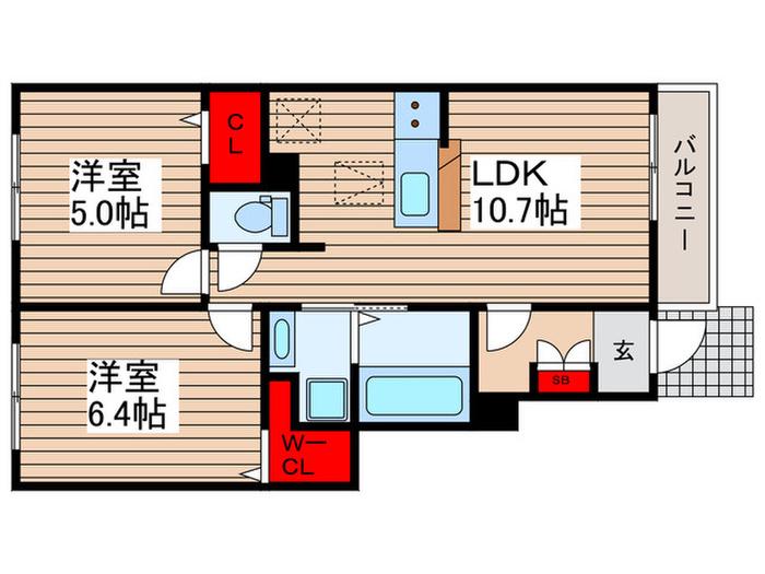 イーストヒルズA(2LDK/1階)の間取り写真