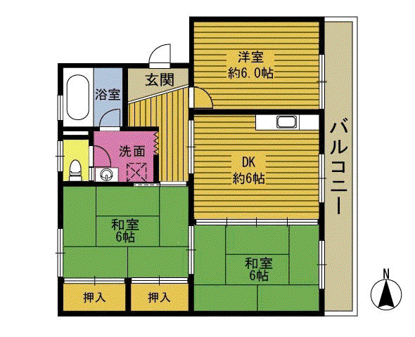 荒巻ビル(3DK/1階)の間取り写真