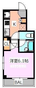 ローレル新町(1K/2階)の間取り写真
