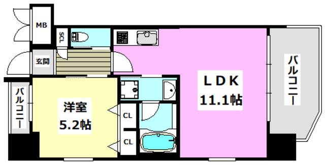 プレジオ吹田(1LDK/2階)の間取り写真
