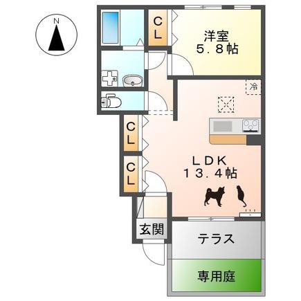 クレメール(1LDK/1階)の間取り写真