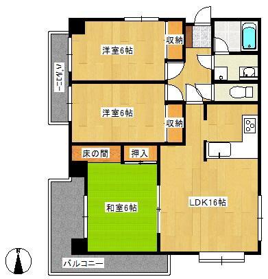 ヴィラ水前寺(3LDK/6階)の間取り写真