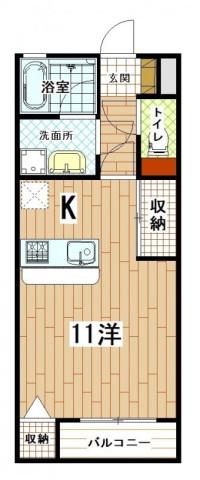 ソレイユ・ルヴァン白岳2号館(1K/1階)の間取り写真