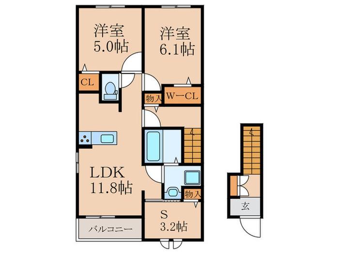 ウエストアヴェニュー行橋(2SLDK/2階)の間取り写真