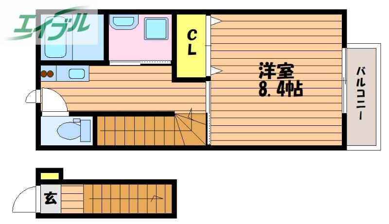 オリオン(1K/2階)の間取り写真