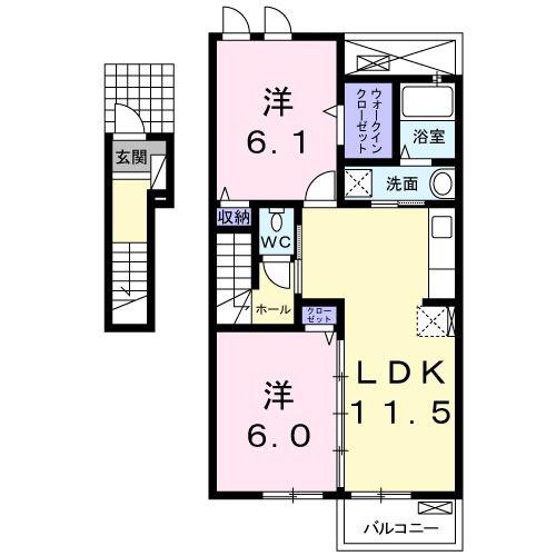 ハッピーメゾン III(2LDK/2階)の間取り写真
