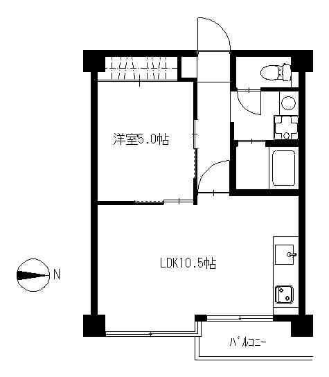 ヒュース・テン(1LDK/2階)の間取り写真