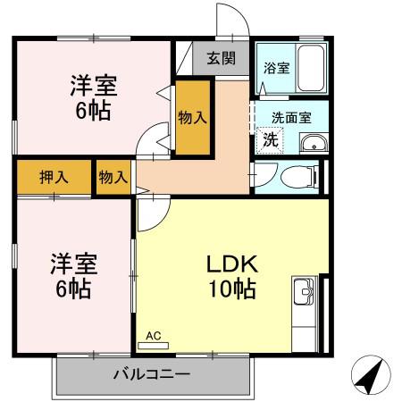ハイカムール米山B棟(2LDK/2階)の間取り写真