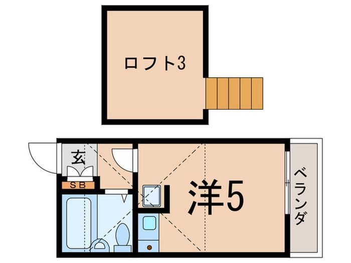 ハピネスライフ(ワンルーム/2階)の間取り写真