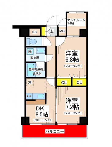 アフェクシオン南烏山(2SLDK/6階)の間取り写真