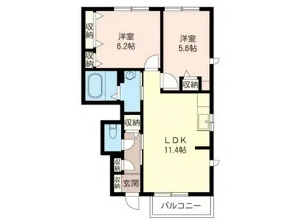 ディアコートC棟(2LDK/1階)の間取り写真