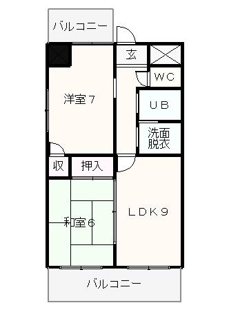 丸美ビル(2LDK/2階)の間取り写真