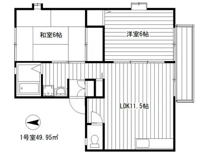 ウィンディーII(2DK/2階)の間取り写真
