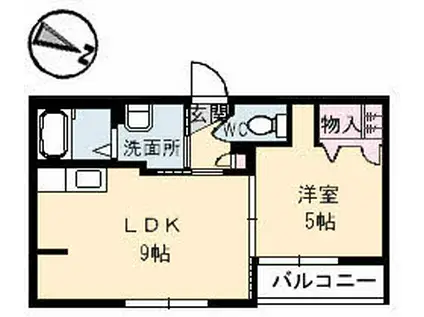 ラ・パルテール津高II(1LDK/1階)の間取り写真