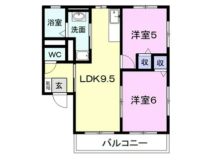 スカイハイム(2LDK/2階)の間取り写真