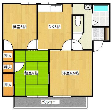 アネックスリバーサイド(3DK/2階)の間取り写真