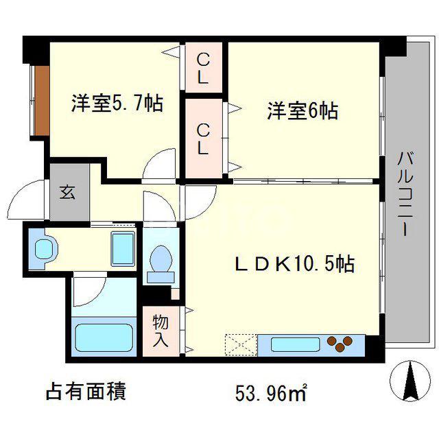 ベリエ茶五(2LDK/2階)の間取り写真