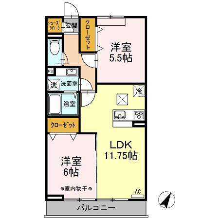 ビオレータ(2LDK/1階)の間取り写真