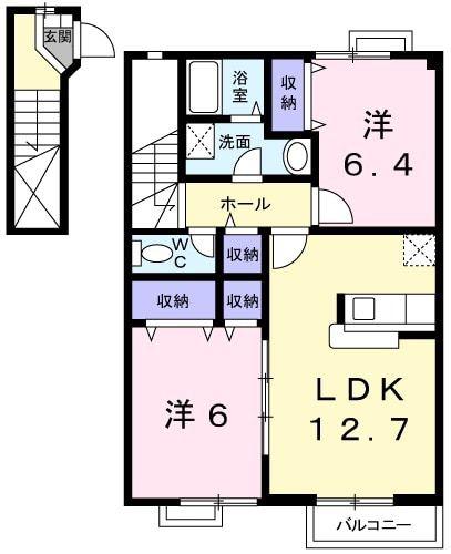 グランドゥールB(2LDK/2階)の間取り写真