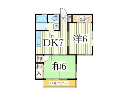 オークス小林(2DK/1階)の間取り写真