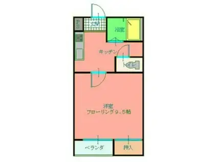 富山地鉄本線 東新庄駅 徒歩10分 2階建 築26年(1DK/2階)の間取り写真