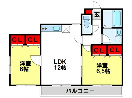 アメージングコート(2LDK/2階)の間取り写真