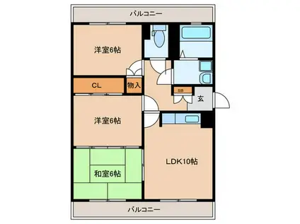 旭ホール・五代(3LDK/2階)の間取り写真