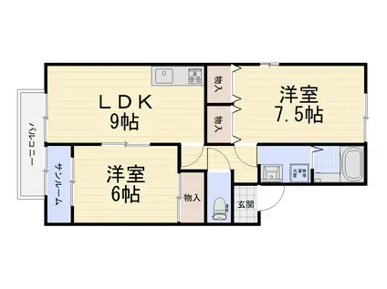 エスポワール錦丘(2LDK/2階)の間取り写真