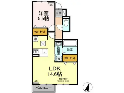 カーサ・ドマーニ B棟(1LDK/1階)の間取り写真