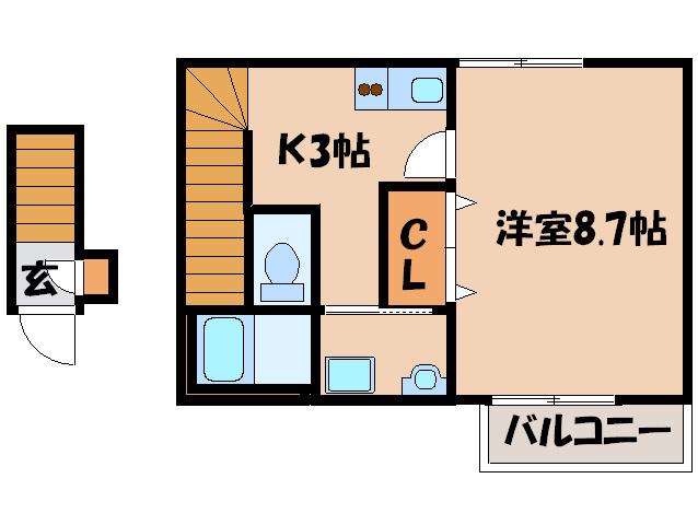 アンプルールリーブルPASEO(1K/2階)の間取り写真