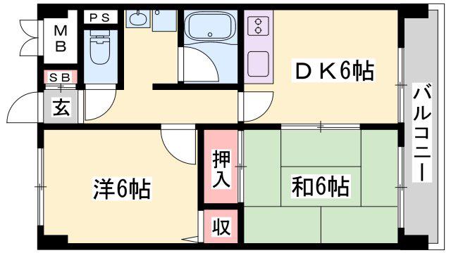 ウエストヒルズ(2DK/4階)の間取り写真