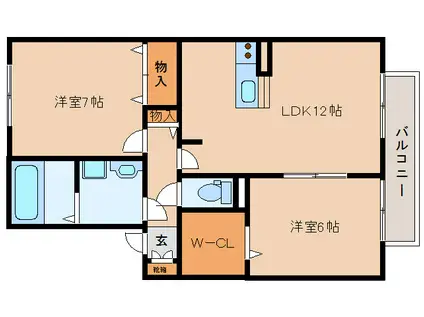 ルミエール南生駒III(2LDK/2階)の間取り写真