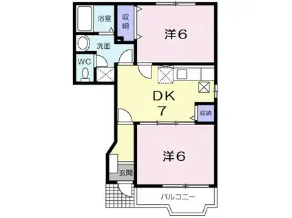 チェントロ ヴィレッジII(2DK/1階)の間取り写真