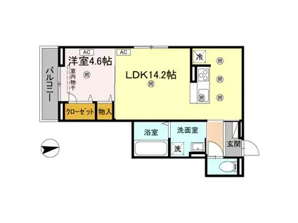 セレノアールB(1LDK/2階)の間取り写真