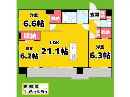 FRENCIA NOIE名駅(3LDK/10階)の間取り写真