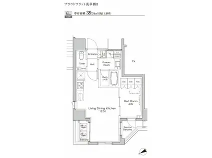 プラウドフラット浅草橋II(1LDK/12階)の間取り写真