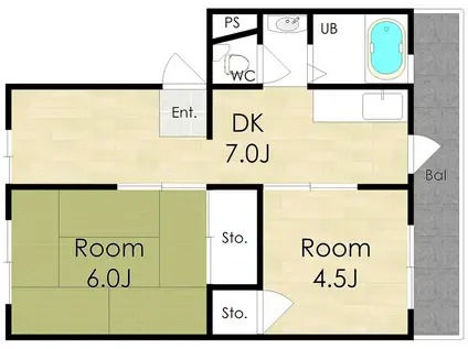 アウラベッラ 清風荘(2DK/3階)の間取り写真