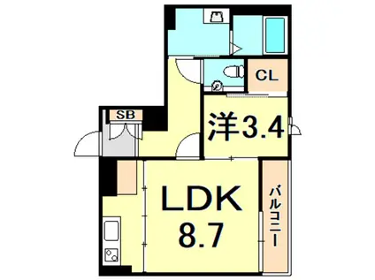 シャーメゾン甲子園口1丁目レジデンスウエスト(1LDK/3階)の間取り写真