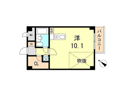 ホープ芦屋(ワンルーム/2階)の間取り写真
