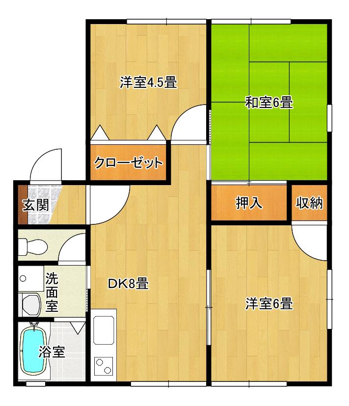 カトレア城ケ丘(3DK/1階)の間取り写真